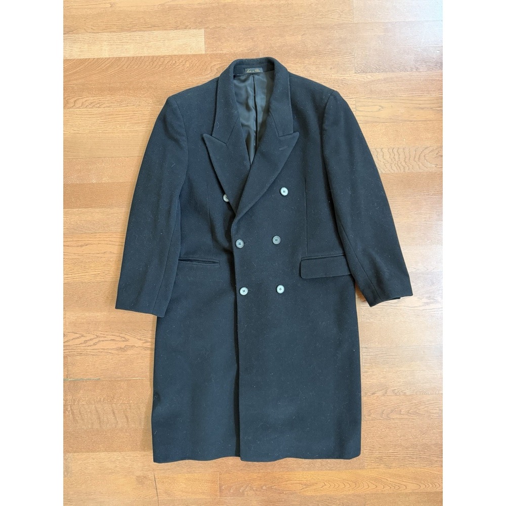 Vintage Men's Overcoat Wool Cashmere Blend Classic Black 42S